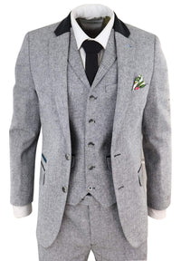 Men's 3 Piece Suit - Grey with Black Detailing