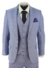 Men's Blue 3 Piece Linen Suit