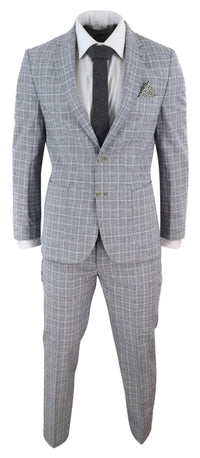 Men's Black-Grey Check 2 Piece Linen Suit
