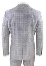 Men's Black-Grey Check 2 Piece Linen Suit