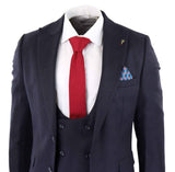 Men's Navy Herringbone 3 Piece Suit