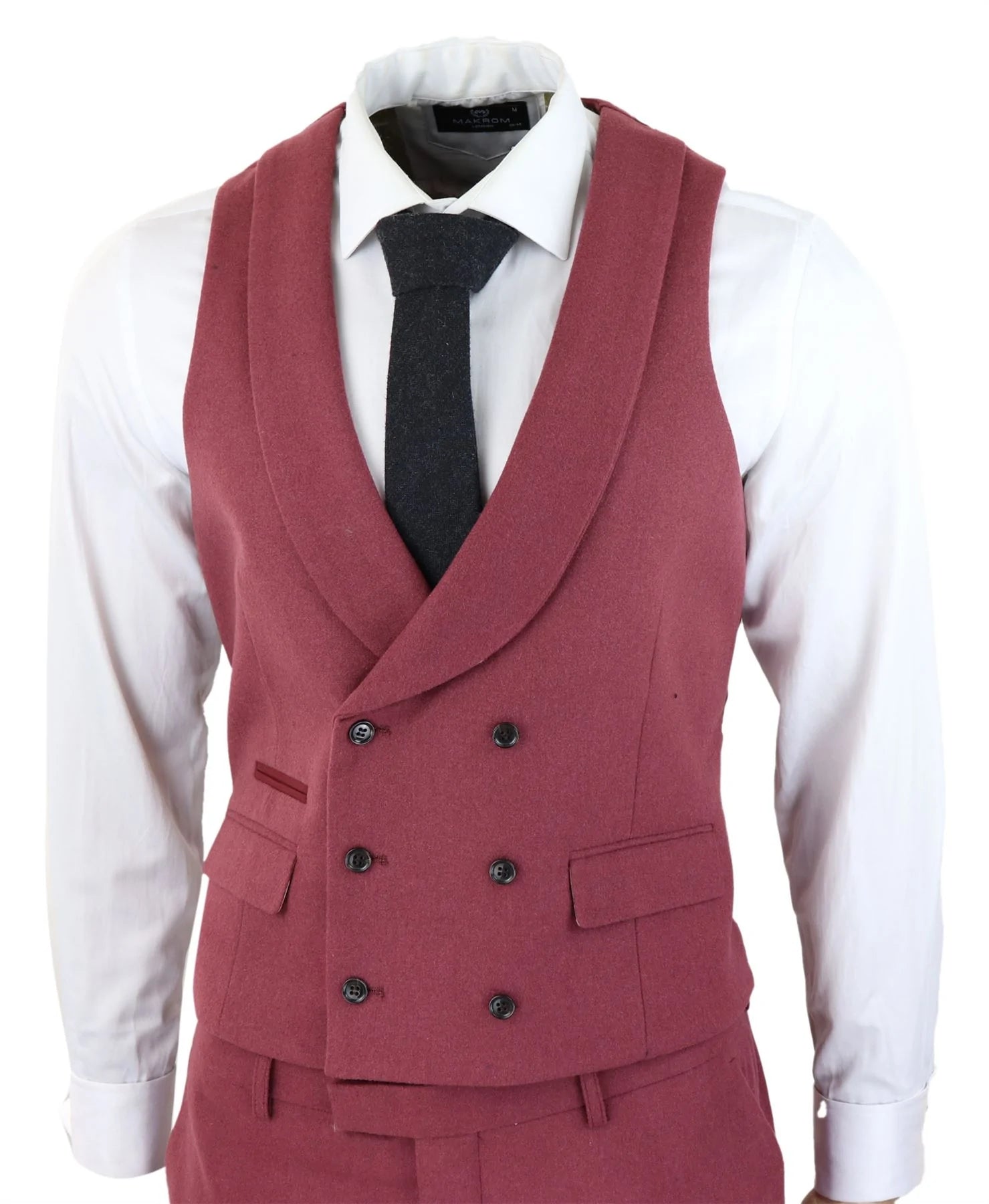 Mens Wool 3 Piece Burgundy Red Suit Double Breasted Wedding Party Vintage 1920s