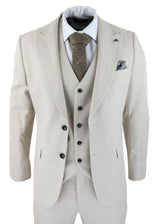 Mens Wool 3 Piece Cream Beige Suit Slim Fit Classic Wedding Party Vintage 1920s