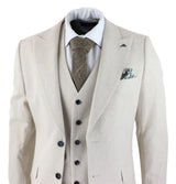 Mens Wool 3 Piece Cream Beige Suit Slim Fit Classic Wedding Party Vintage 1920s