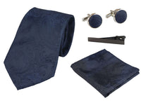 Paisley Neck Navy Tie Gift Set Pocket Square Cuff Links Tie Floral Satin
