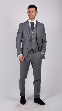 Mens Classic Grey 3 Piece Suit Slim Fit Vintage Retro Smart Formal Wedding