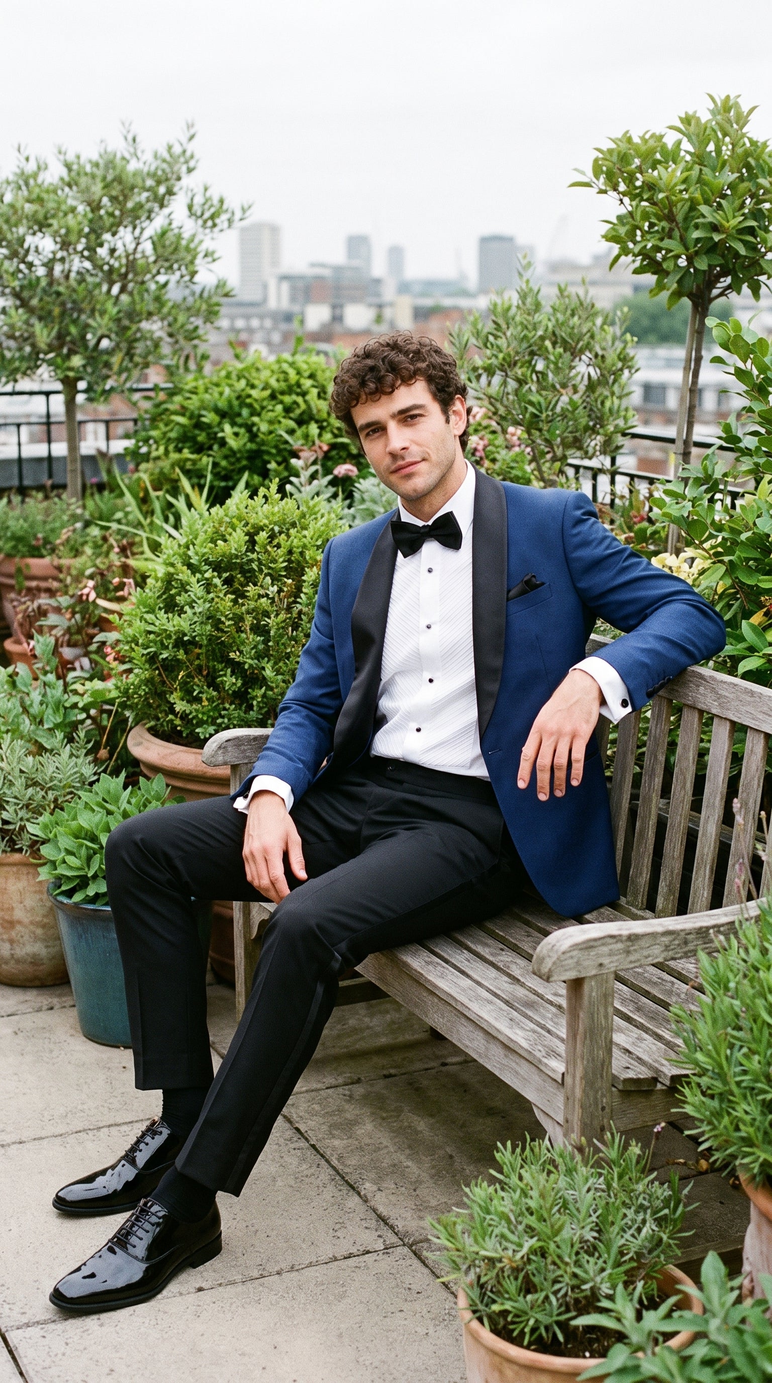 Look #800 styled with Aspen - Pánský modrý dvoudílný smokingový oblek se šálovým límcem