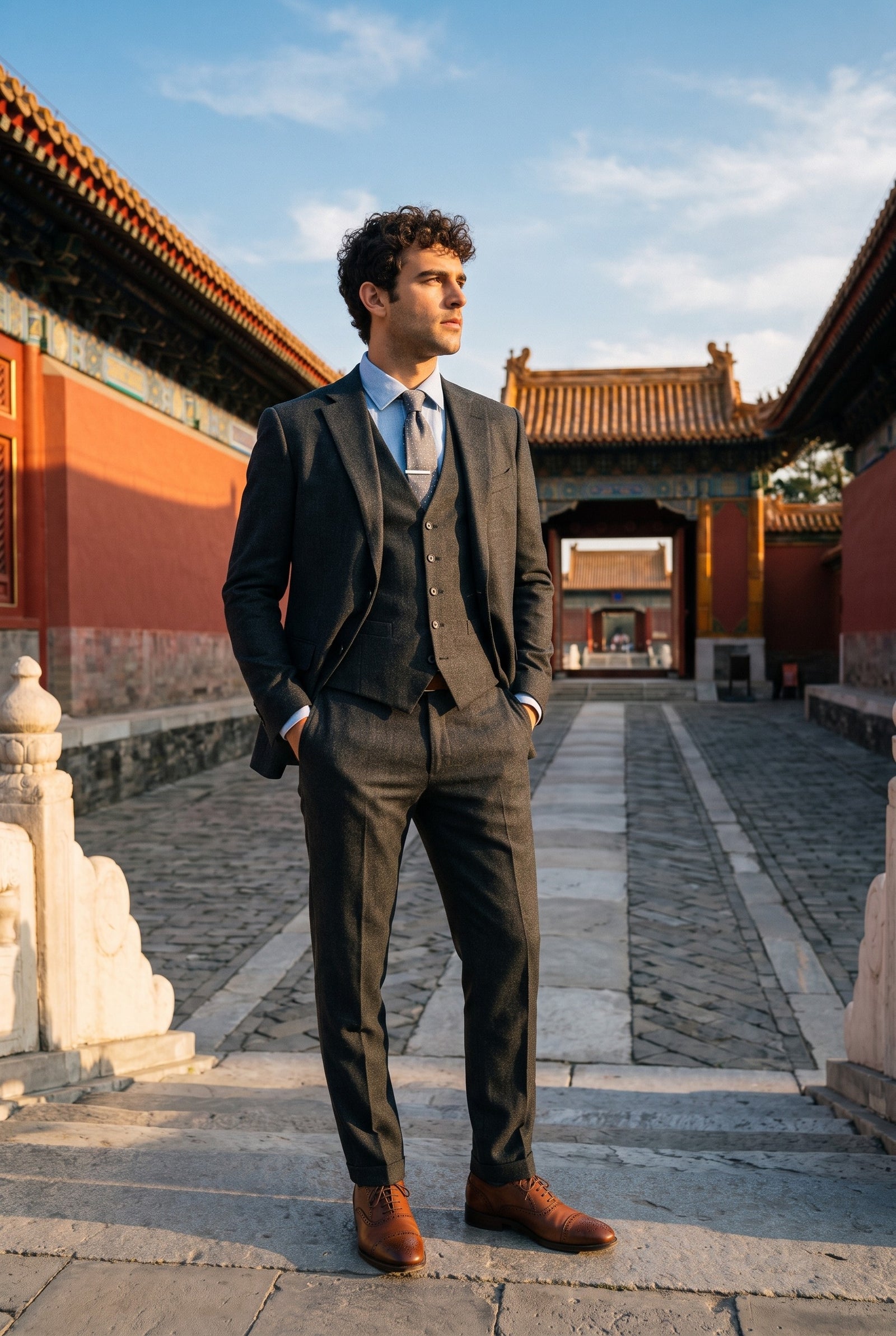 Look #179 styled with Bond - Pánský třídílný oblek na míru v tmavě modré barvě