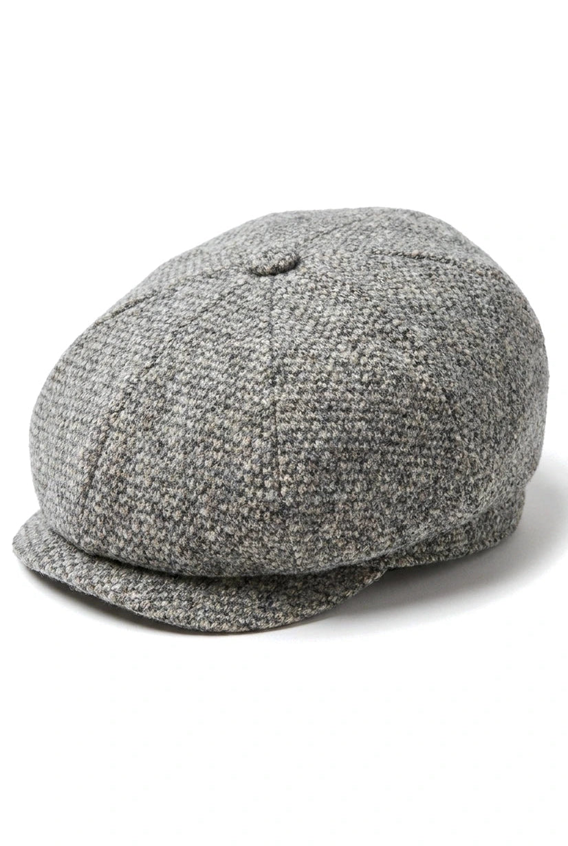 8panelová čepice Baker Boy Shelby Hat z vlněného tvídu, klasická světle šedá břitva