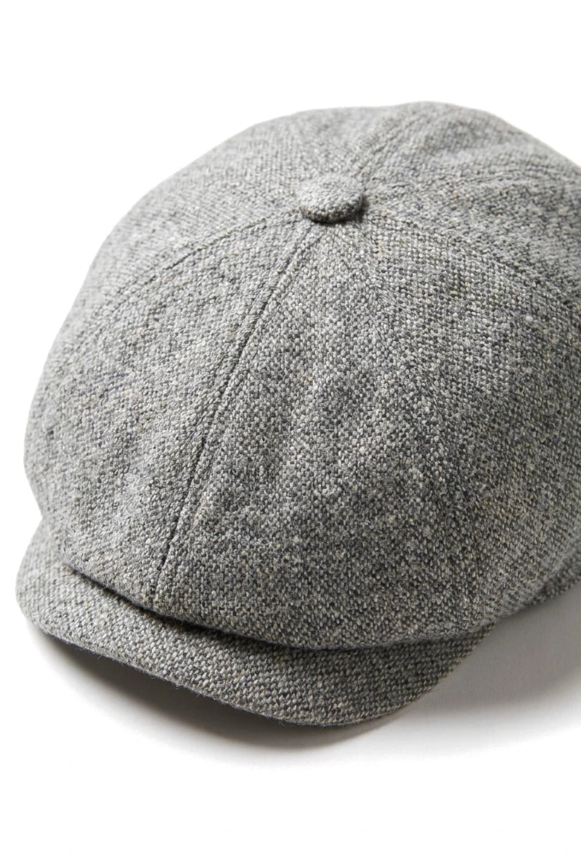 8panelová čepice Baker Boy Shelby Hat z vlněného tvídu, klasická světle šedá břitva