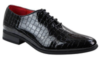 Mens Patent Black Crocodile Style PU Leather Shoes