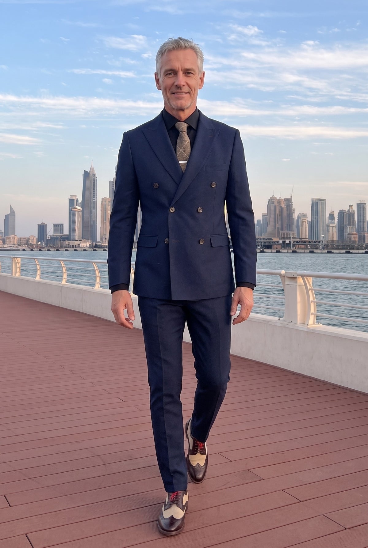 Look #638 styled with Mayfair - Pánský dvoudílný oblek v tmavě modré barvě s dvojitým ramínkem