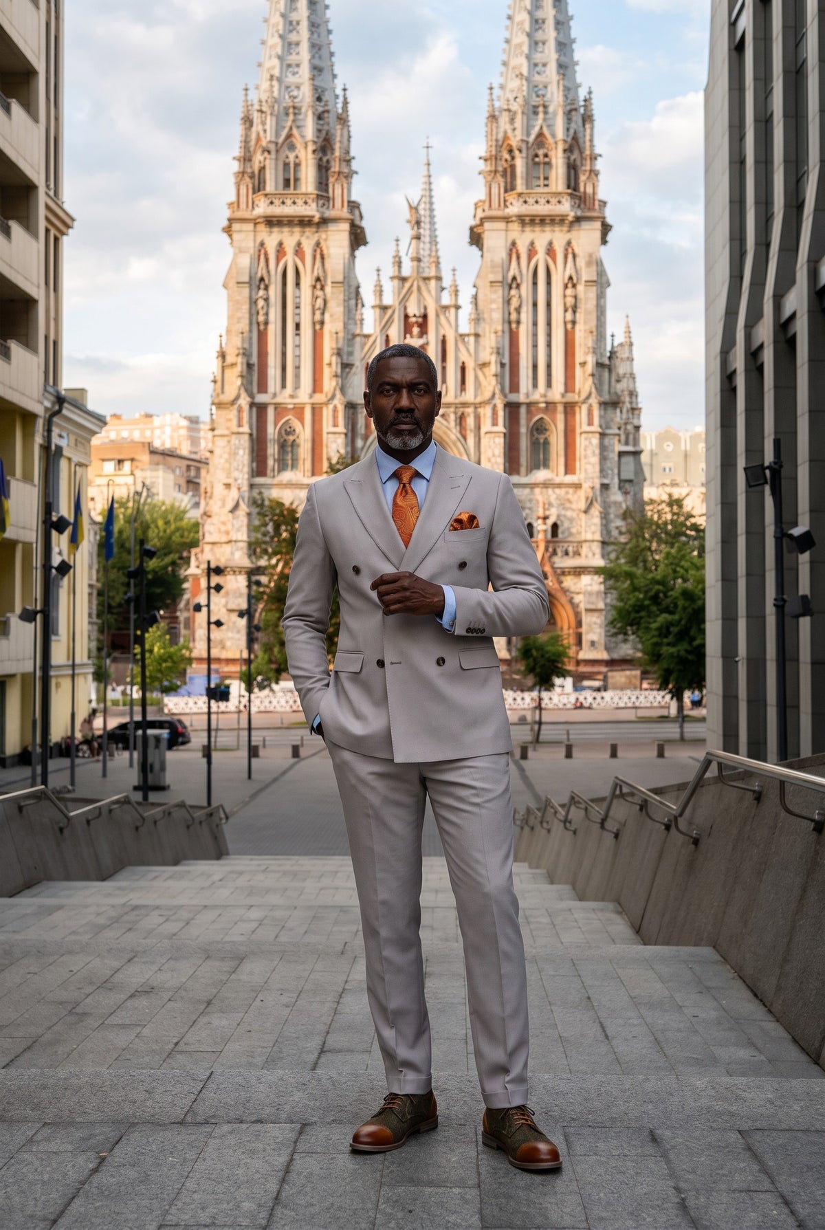 Look #655 styled with Mayfair - Pánský dvoudílný kostým s dvojitým ramínkem v barvě kamene