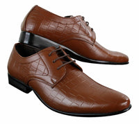 Mens Black Tan Brown Crocodile Snake PU Leather Shoes Laced Smart Formal Pointed