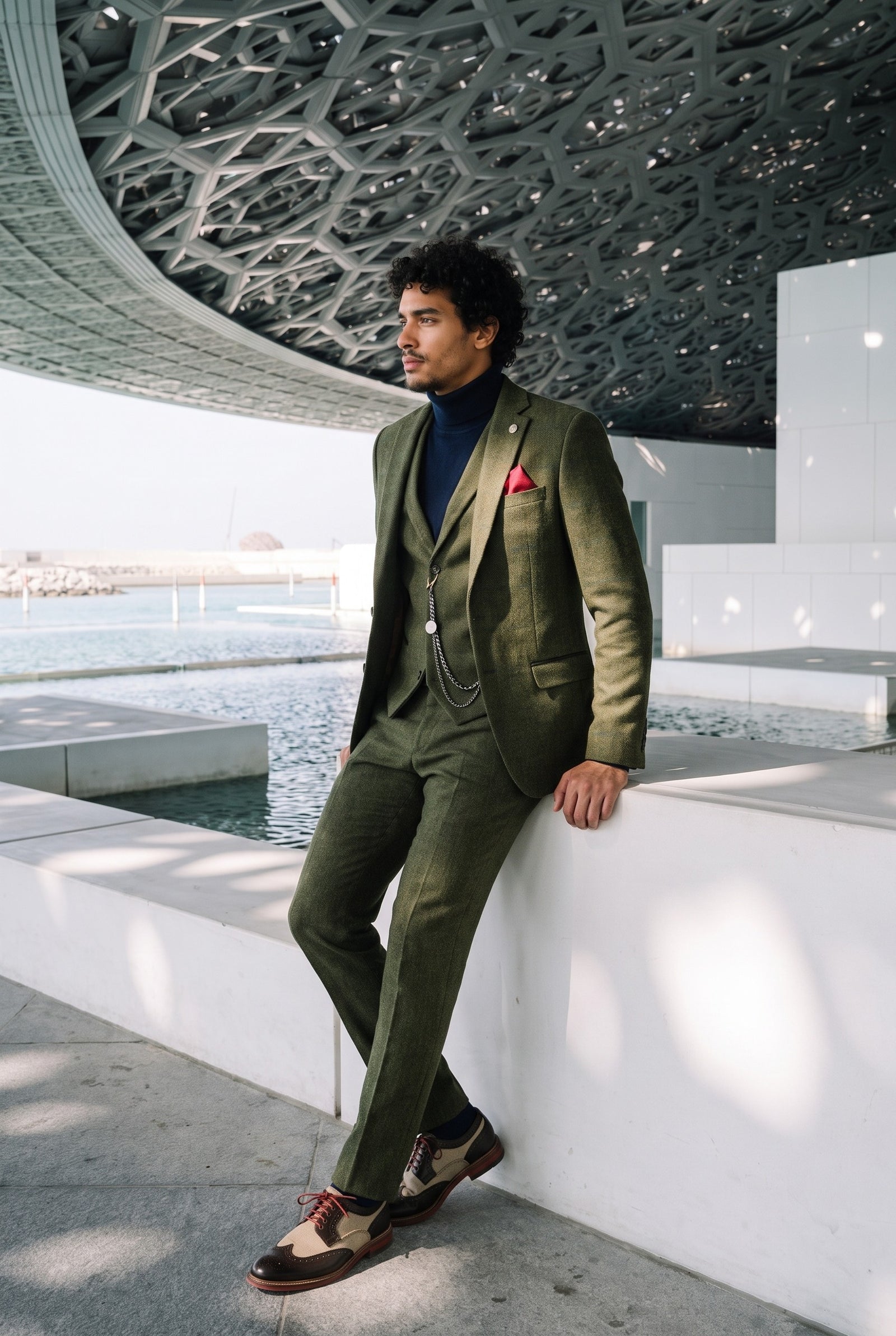 Look #706 styled with Pánský tmavě modrý rolák, měkký pletený svetr z viskózové směsi s dlouhým rukávem