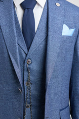 Pánský třídílný oblek s modrým kostkovaným vzorem prince z Walesu AK-09