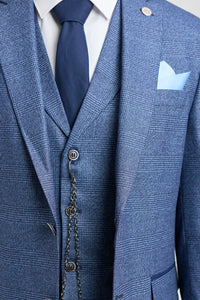 Pánský třídílný oblek s modrým kostkovaným vzorem prince z Walesu AK-09