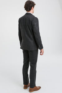 Pánský černý třídílný oblek Glen Check