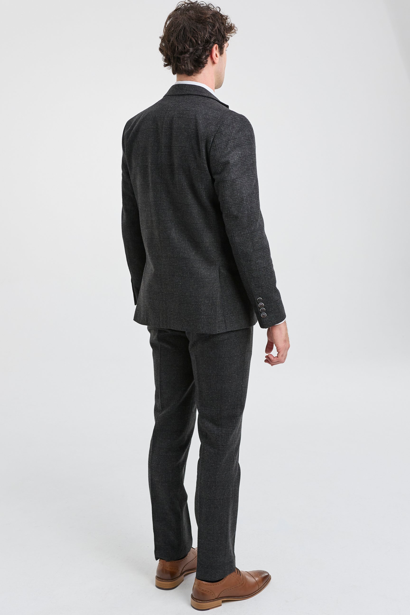 Pánský černý třídílný oblek Glen Check