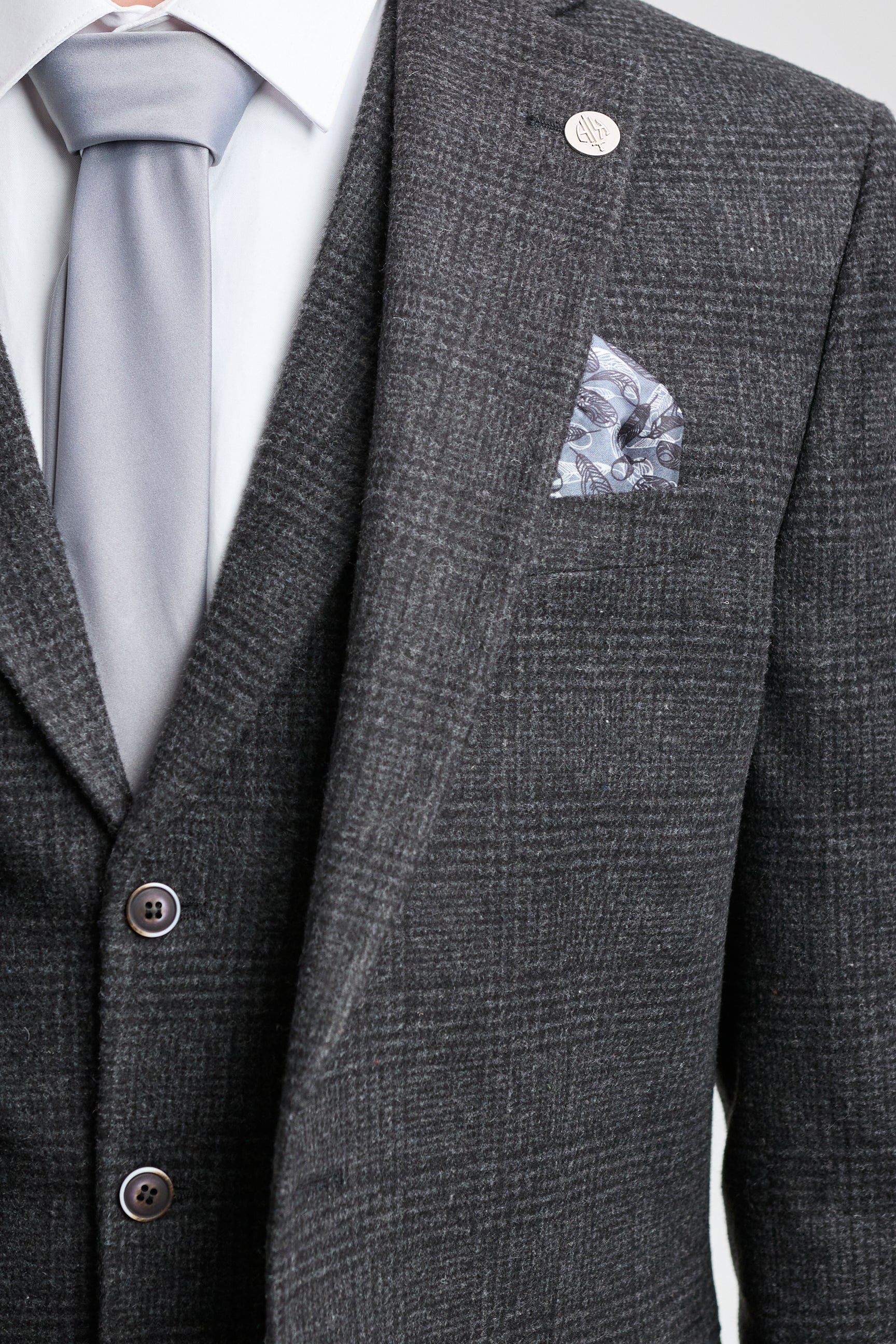 Pánský černý třídílný oblek Glen Check