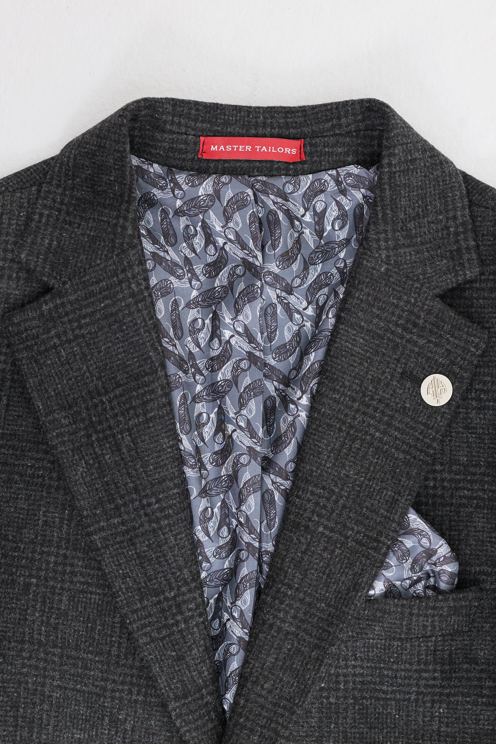 Pánský černý třídílný oblek Glen Check