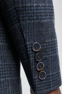 Pánský modrý třídílný oblek s tartanovou kostkou