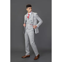 Andrew Men's 3-Piece Grey Checked Slim Fit Suit with Red Accents