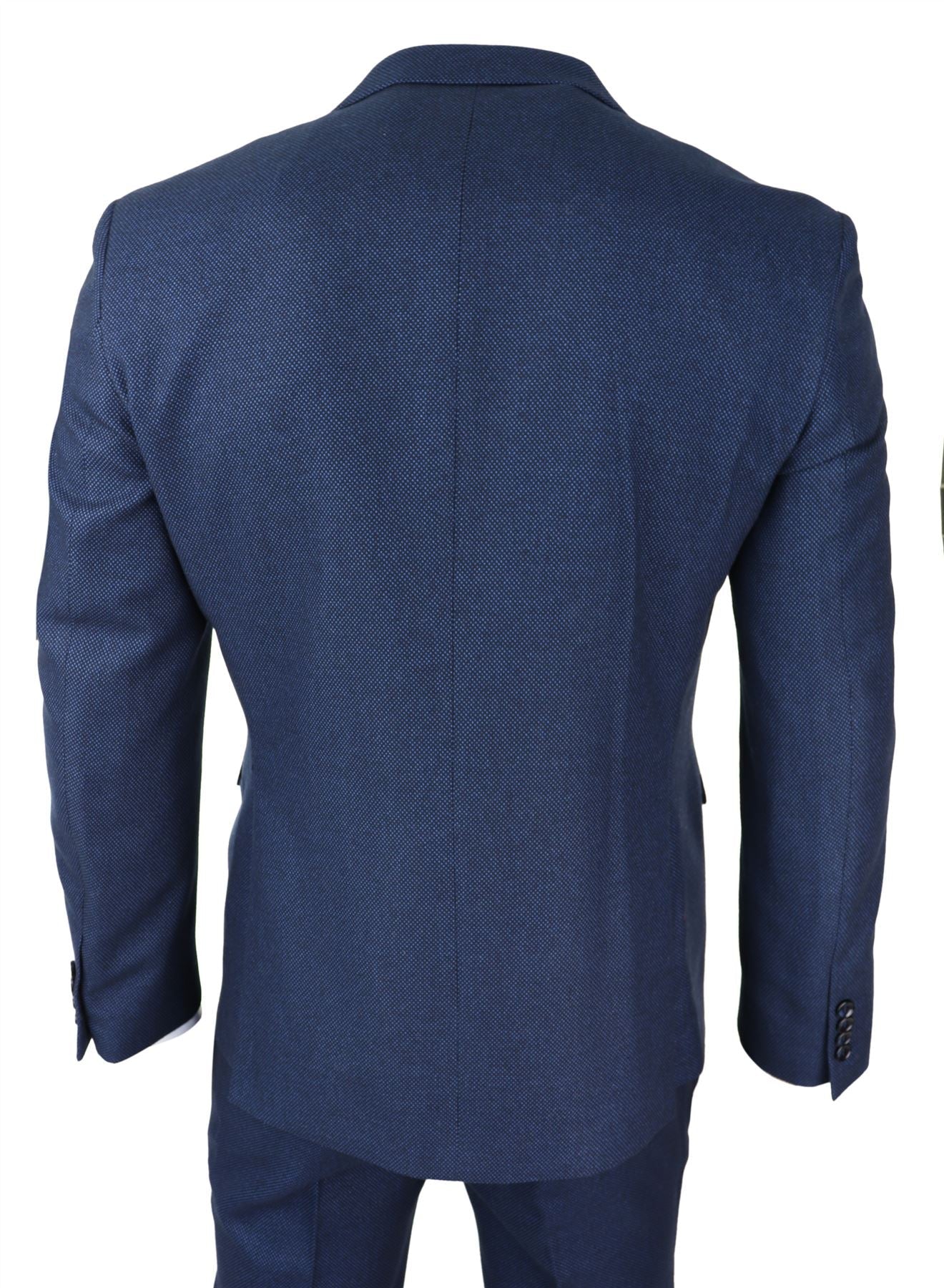 Mens Navy Blue 3 Piece Suit Birdseye Suit Wedding Prom Formal Smart Classic