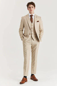 Belmont - Men's Beige 3 Piece Stitch Lapel Classic Suit
