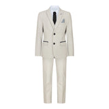 Boys 3 Piece Cream Tweed Wedding Party Check Suit Tailored Fit Smart Formal