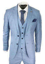Mens Light Blue Sky 3 Piece Suit Classic Stitch Wedding Summer Prom Classic