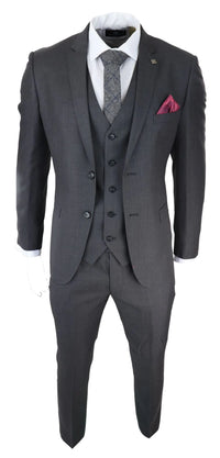 Mens Dark Grey Charcoal 3 Piece Suit Classic Stitch Wedding Summer Prom Classic