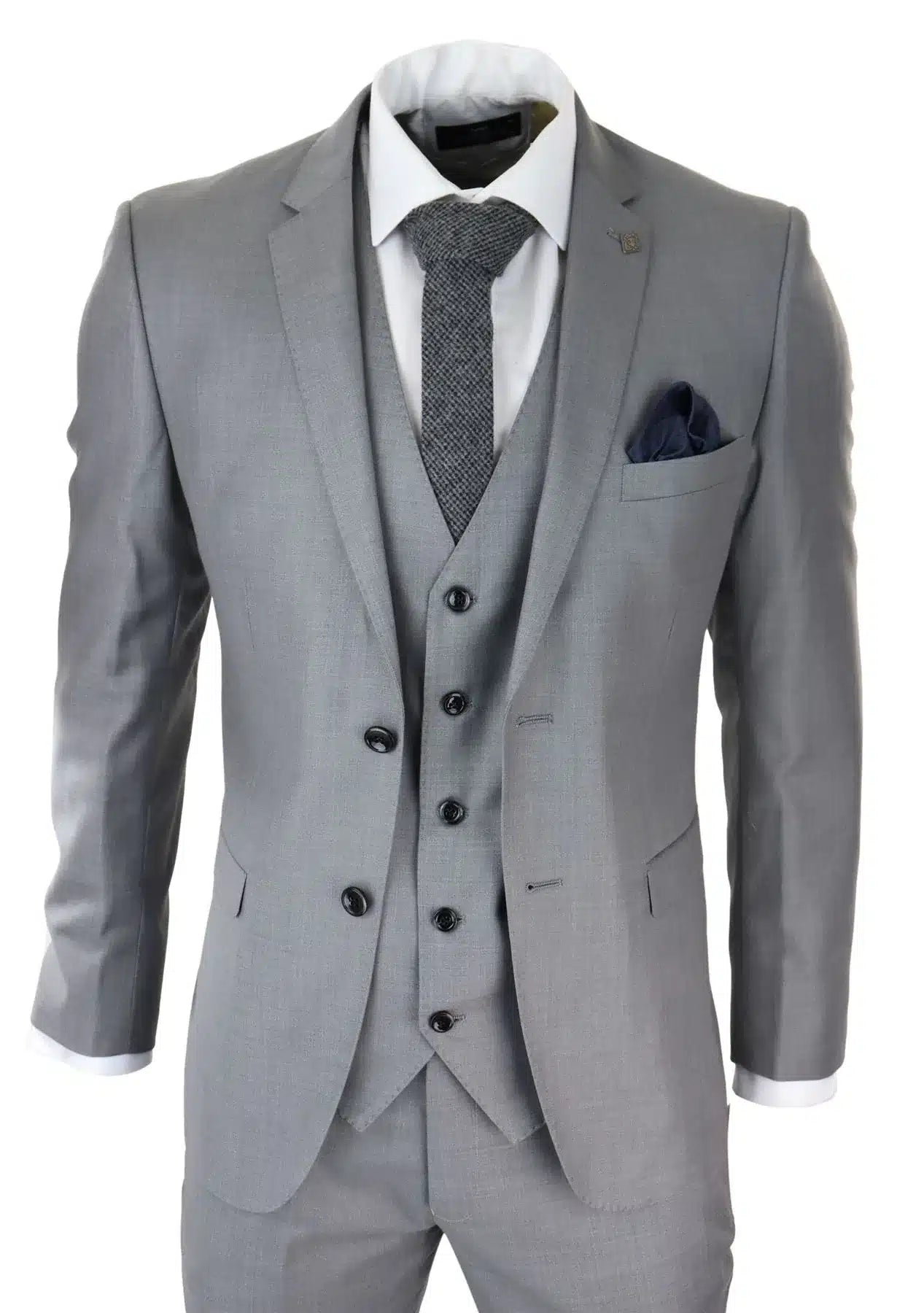 Mens Light Grey 3 Piece Suit Classic Stitch Wedding Summer Prom Classic Grooms