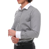 Men's Button Down Stripe Dress Shirt Formal Classic Collar - Black