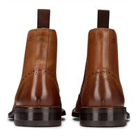 Mens Slip On Real Leather Brogue Boots Brown Tan Classic Smart Formal London