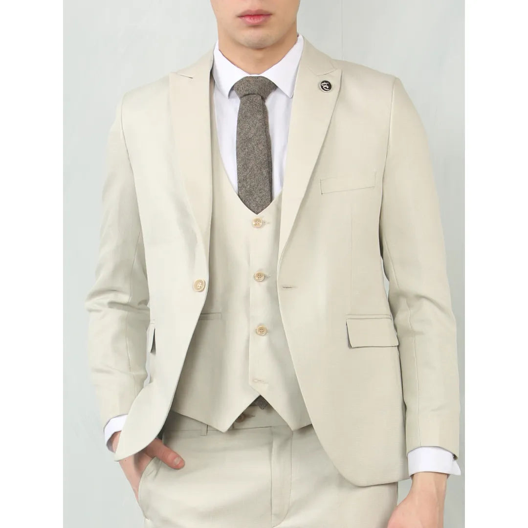 IM200 - Men's Cream Tailored Fit Wedding 3 Piece Suit