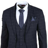 IM3 Men's Navy Checked Tailored Fit 3-Piece Suit
