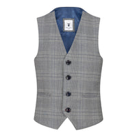 Boys Marc Darcy 3 Piece Suit Grey Prince Of Wales Blue Check Vintage Retro