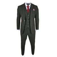 Joshua Men's 3-Piece Green Tweed Slim Fit Suit