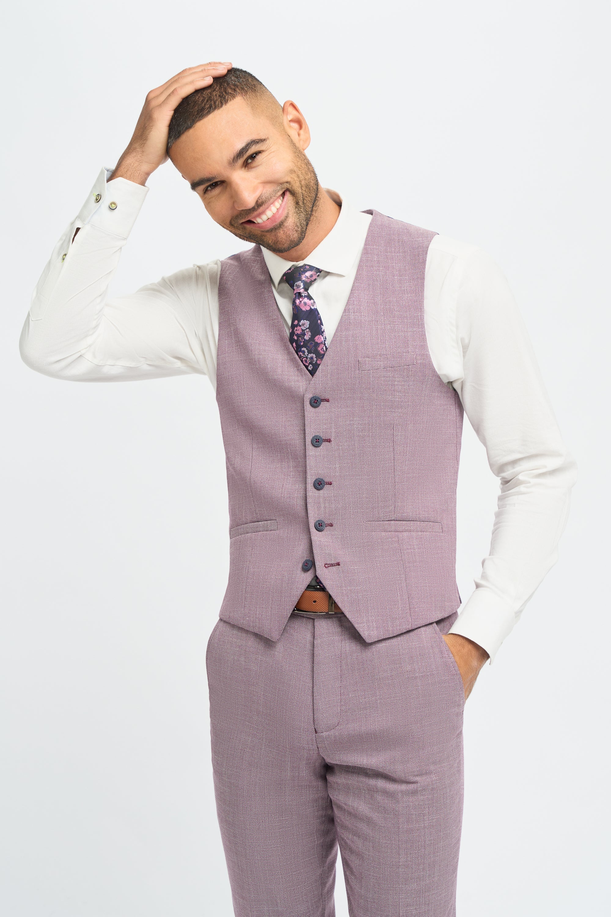 Miami - Pánská růžová letní vesta slim fit