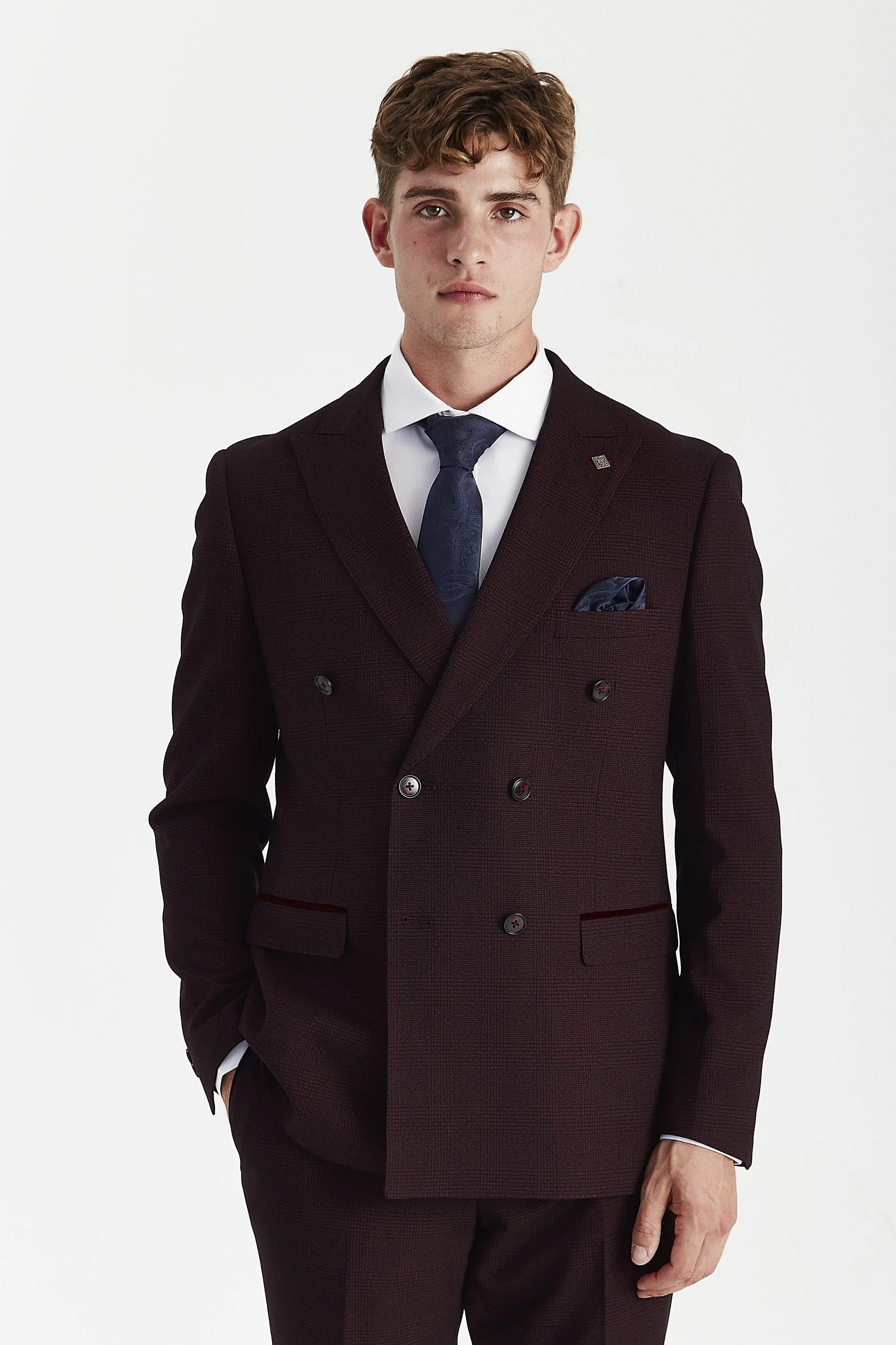 Regent - Pánský dvoudílný oblek s dvojitým zapínáním v vínové barvě