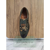Ross - Men's Floral Print Leather Green Brogue Shoes