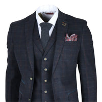 Ryan Men's Navy 3-Piece Tweed Slim Fit Suit