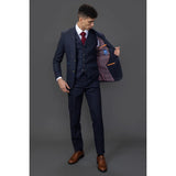 Ryan Men's Navy 3-Piece Tweed Slim Fit Suit