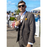 Pánský hnědý kostkovaný tvídový oblek 3 kusy - STZ17