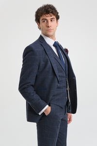 Pánský třídílný oblek z vlněného tvídu, tmavě modrý, hnědý, kostkovaný, Gatsby z 20. let