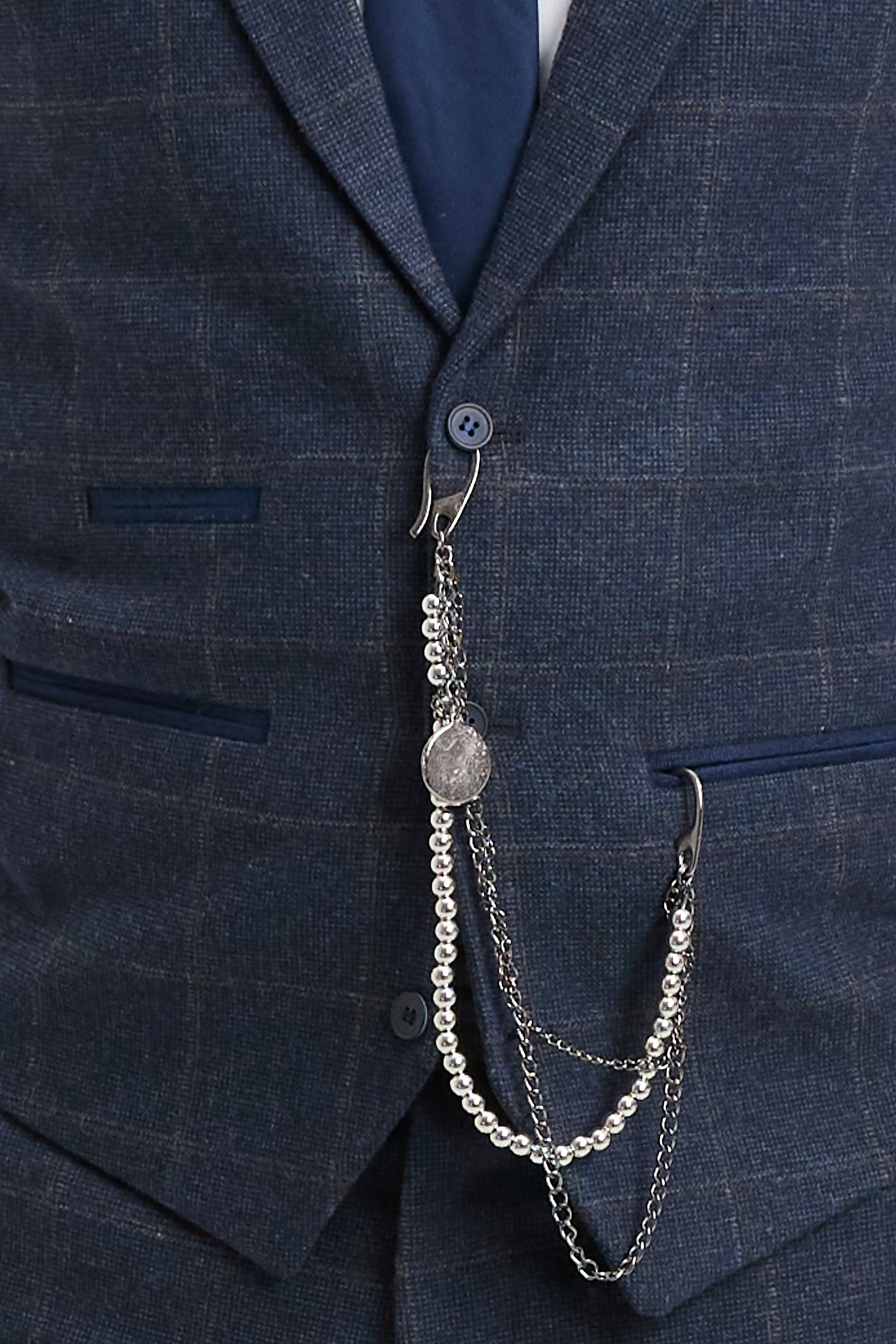 Pánský třídílný oblek z vlněného tvídu, tmavě modrý, hnědý, kostkovaný, Gatsby z 20. let