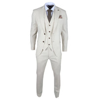 TP-21 Men's Beige 3-Piece Linen Summer Wedding Suit