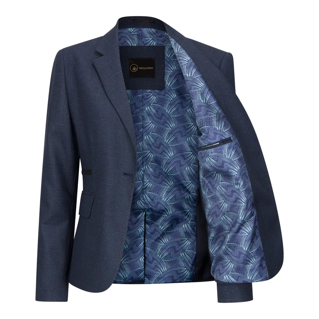TPW52 - Dámský tmavě modrý třídílný kostkovaný oblek s motivem prince z Walesu