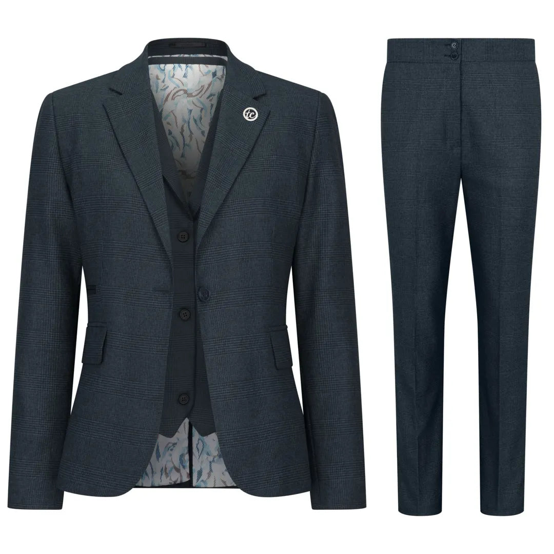 TPW53 - Dámský zelený třídílný kostkovaný oblek s motivem prince z Walesu